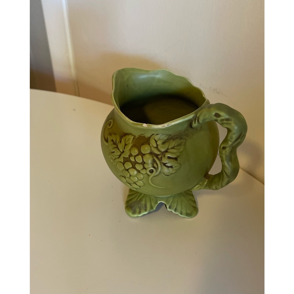Inarco small green pottery pitcher with grapes